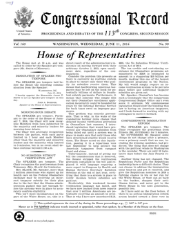 Congressional Record United States Th of America PROCEEDINGS and DEBATES of the 113 CONGRESS, SECOND SESSION