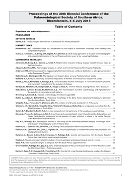 Proceedings of the 20Th Biennial Conference of the Palaeontological Society of Southern Africa, Bloemfontein, 4–6 July 2018