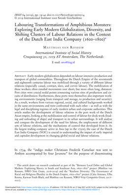 Labouring Transformations of Amphibious Monsters: Exploring Early Modern Globalization, Diversity, and Shifting Clusters of Labo