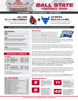 Ball State (5-1, 5-1 Mac) Cardinals #23 Buffalo Bulls (5-0, 5-0 Mac)