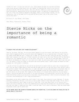 Stevie Nicks on the Importance of Being a Romantic