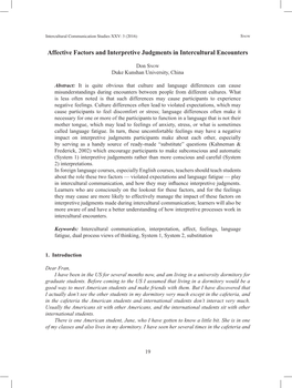 Affective Factors and Interpretive Judgments in Intercultural Encounters