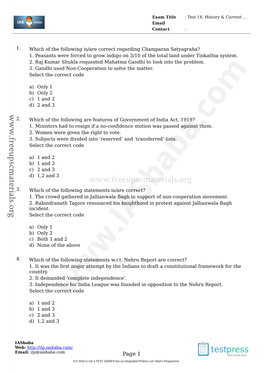 Page 1 Exam Title : Test 14: History & Current