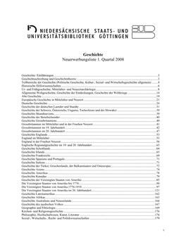 Geschichte Neuerwerbungsliste 1. Quartal 2008