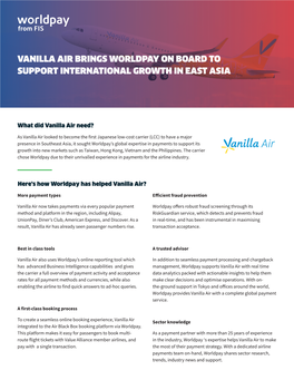 Vanilla Air Brings Worldpay on Board to Support International Growth in East Asia