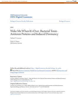 Bacterial Toxin-Antitoxin Proteins and Induced Dormancy