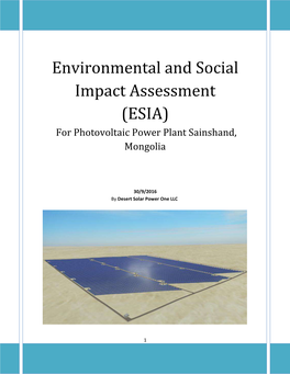 Environmental and Social Impact Assessment (ESIA) for Photovoltaic Power Plant Sainshand, Mongolia