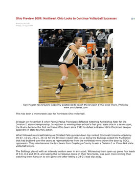Ohio Preview 2009: Northeast Ohio Looks to Continue Volleyball Successes