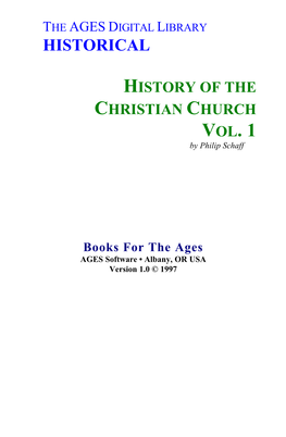 HISTORY of the CHRISTIAN CHURCH VOL. 1 by Philip Schaff