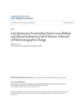 Late Quaternary Foraminifera from Lower Bathyal and Abyssal Sediments, Gulf of Mexico: a Record of Paleoceanographic Change