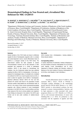 Hematological Findings in Non-Treated and Γ-Irradiated Mice Deficient for MIC-1/GDF15