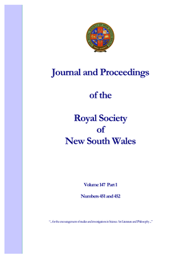 JOURNAL and PROCEEDINGS of the ROYAL SOCIETY of NEW SOUTH WALES ISSN 0035-9173/14/01 Journal and Proceedings of the Royal Society of New South Wales, Vol