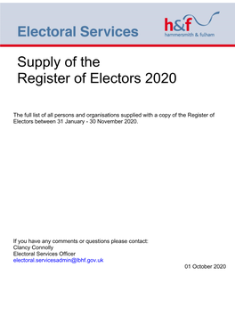 Supply of the Register of Electors 2020