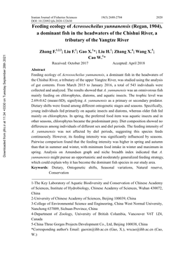 Feeding Ecology of Acrossocheilus Yunnanensis (Regan, 1904), a Dominant Fish in the Headwaters of the Chishui River, a Tributary of the Yangtze River