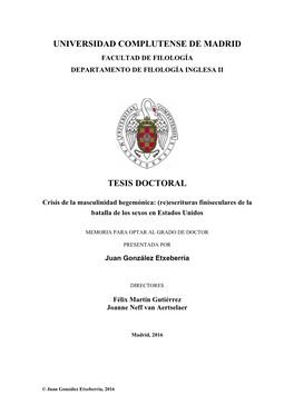 Crisis De La Masculinidad Hegemónica: (Re)Escrituras Finiseculares De La Batalla De Los Sexos En Estados Unidos