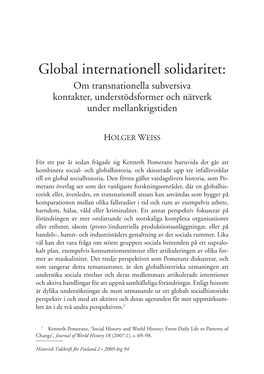 Global Internationell Solidaritet: Om Transnationella Subversiva Kontakter, Understödsformer Och Nätverk Under Mellankrigstiden