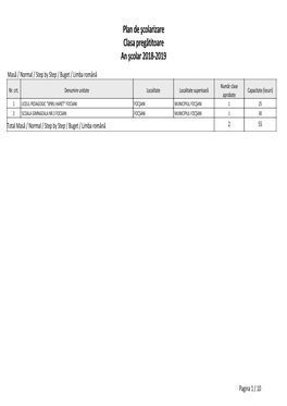 Plan De Şcolarizare Clasa Pregătitoare an Şcolar 2018-2019