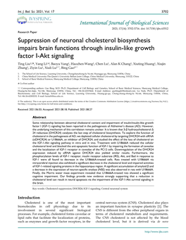 Suppression of Neuronal Cholesterol Biosynthesis Impairs Brain Functions
