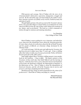 With Passion and Courage, out of Turkey Tells the Story of an Armenian Family's Dislocation, Separation, Immigration, Struggle and Survival