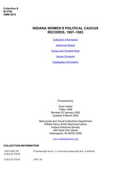 Indiana Women's Political Caucus, 1967-1983