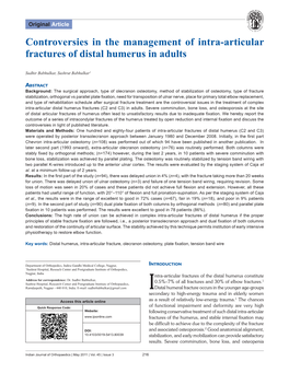 Controversies in the Management of Intra-Articular Fractures of Distal Humerus in Adults