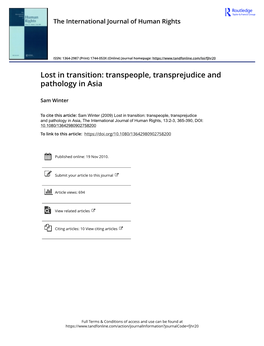 Transpeople, Transprejudice and Pathology in Asia