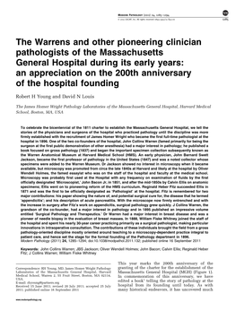 The Warrens and Other Pioneering Clinician Pathologists of The