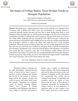 The Impact of College Station, Texas Weather Trends on Mosquito Populations