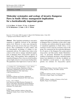 Molecular Systematics and Ecology of Invasive Kangaroo Paws in South Africa: Management Implications for a Horticulturally Important Genus