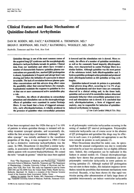 Clinical Features and Basic Mechanisms of Quinidine-Induced Arrhythmias