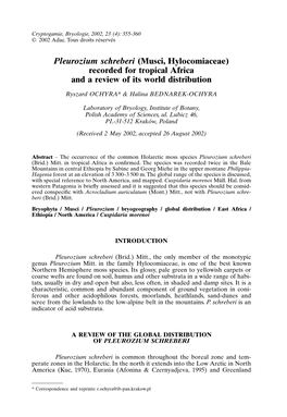 Pleurozium Schreberi (Musci, Hylocomiaceae) Recorded for Tropical Africa and a Review of Its World Distribution