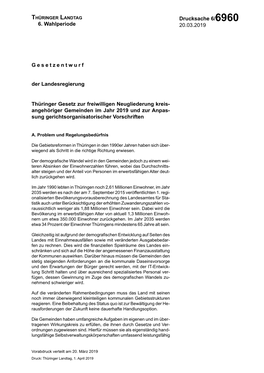 Thüringer Gesetz Zur Freiwilligen Neugliederung Kreisangehöriger Gemeinden Im Jahr 2019 Und Zur Anpassung Gerichtsorganisatorischer Vorschriften