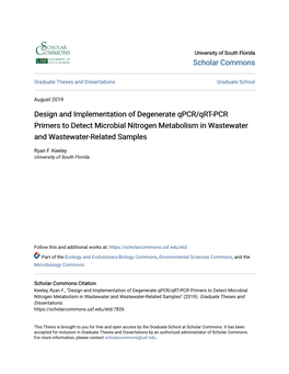 Design and Implementation of Degenerate Qpcr/Qrt-PCR Primers to Detect Microbial Nitrogen Metabolism in Wastewater and Wastewater-Related Samples