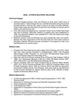 ETHIOPIA BILATERAL RELATIONS Historical Linkages