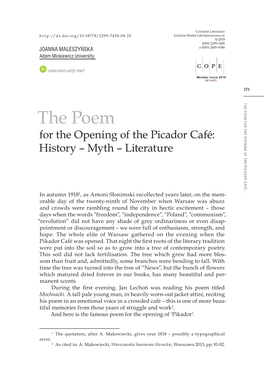 The Poem for the Opening of the Picador Cafã©: History Â•Fi Myth Â•Fi