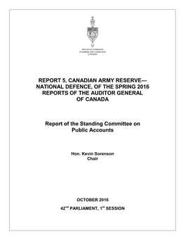 Report 5, Canadian Army Reserve— National Defence, of the Spring 2016 Reports of the Auditor General of Canada