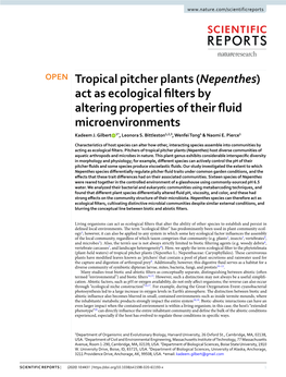 Tropical Pitcher Plants (Nepenthes) Act As Ecological Filters by Altering