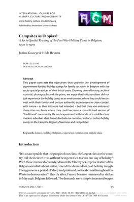 Campsites As Utopias? a Socio-Spatial Reading of the Post-War Holiday Camp in Belgium, 1950S to 1970S