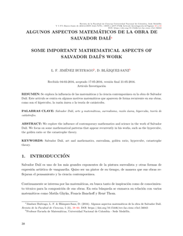 ALGUNOS ASPECTOS MATEM´ATICOS DE LA OBRA DE SALVADOR Dalía SOME IMPORTANT MATHEMATICAL ASPECTS of SALVADOR DALÍ's WORK 1. I