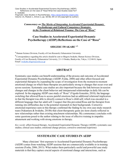 Case Studies in Accelerated Experiential Dynamic Psychotherapy (AEDP):Reflections on the Case of “Rosa” ABSTRACT SYSTEMATIC