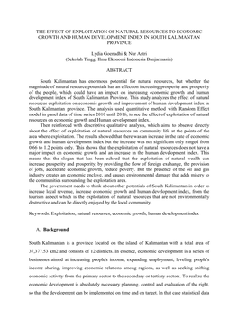 The Effect of Exploitation of Natural Resources to Economic Growth and Human Development Index in South Kalimantan Province