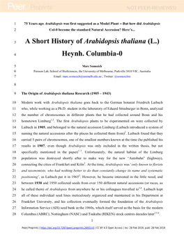 Arabidopsis Thaliana[I] (L.) Heynh. Columbia-0