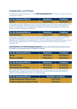Angelkarten Und Preise Die Köpenicker Fischervereinigung E.V