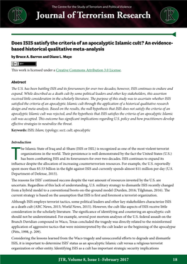 Does ISIS Satisfy the Criteria of an Apocalyptic Islamic Cult? an Evidence- Based Historical Qualitative Meta-Analysis by Bruce A