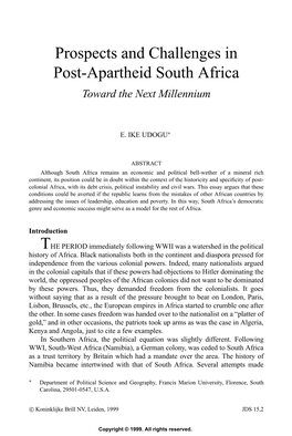 Prospects and Challenges in Post-Apartheid South Africa Toward the Next Millennium