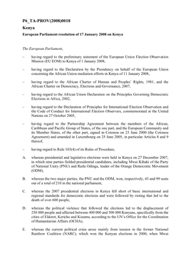 P6 TA-PROV(2008)0018 Kenya European Parliament Resolution of 17 January 2008 on Kenya