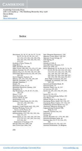 Cambridge University Press 978-1-107-09189-4 — the Habsburg Monarchy 1815–1918 Steven Beller Index More Information