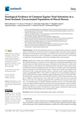 Serological Evidence of Common Equine Viral Infections in a Semi-Isolated, Unvaccinated Population of Hucul Horses