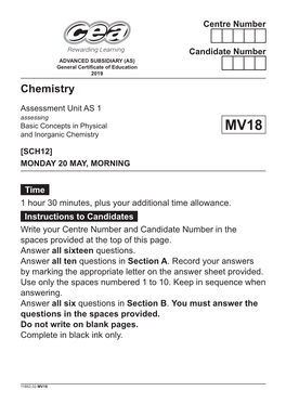 11852.02 GCE Chemistry AS 1 (MV18) Summer 2019