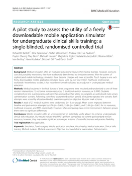 A Pilot Study to Assess the Utility of a Freely Downloadable Mobile Application Simulator for Undergraduate Clinical Skills Trai